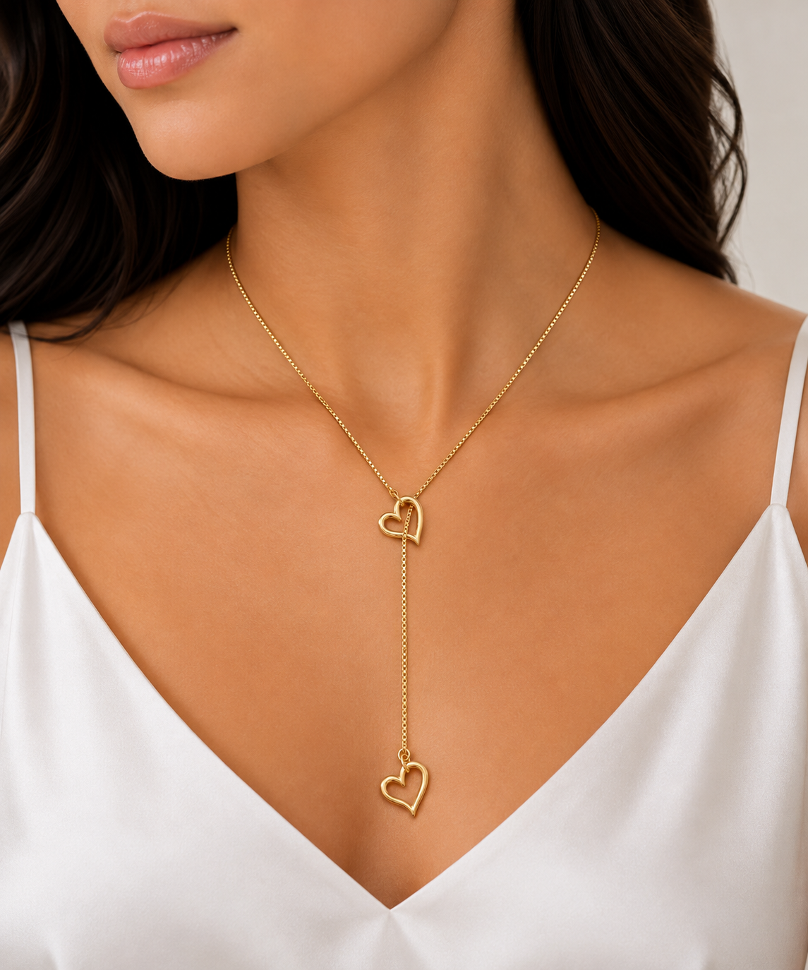 Tethered Hearts Necklace - 18K Gold Filled