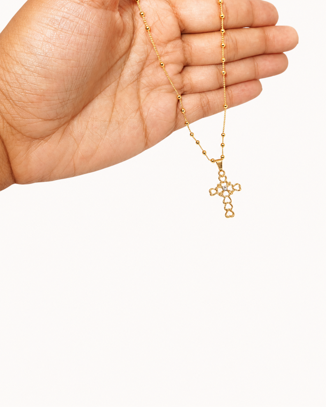 Stacked Hearts Cross Necklace- 18K Gold Filled