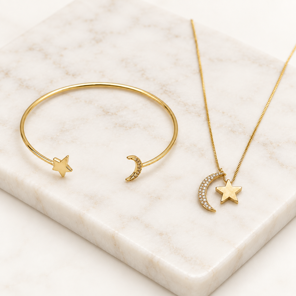 Moon & Star Keepsake Set or Individual Pieces - 18K Gold Filled