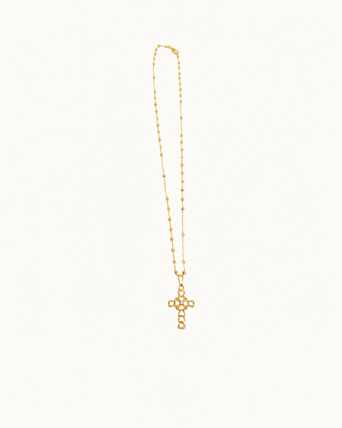 Stacked Hearts Cross Necklace- 18K Gold Filled
