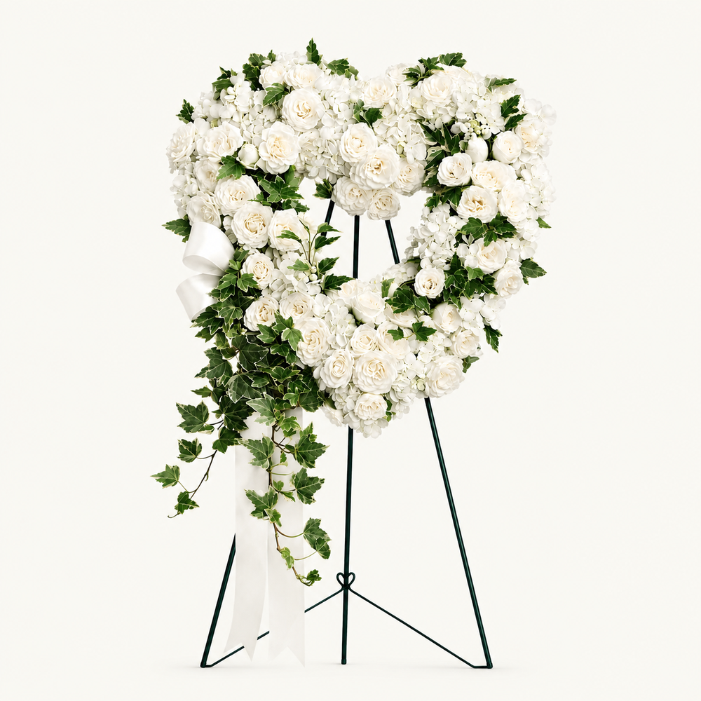 Heaven Holds My Heart Standing Spray - White