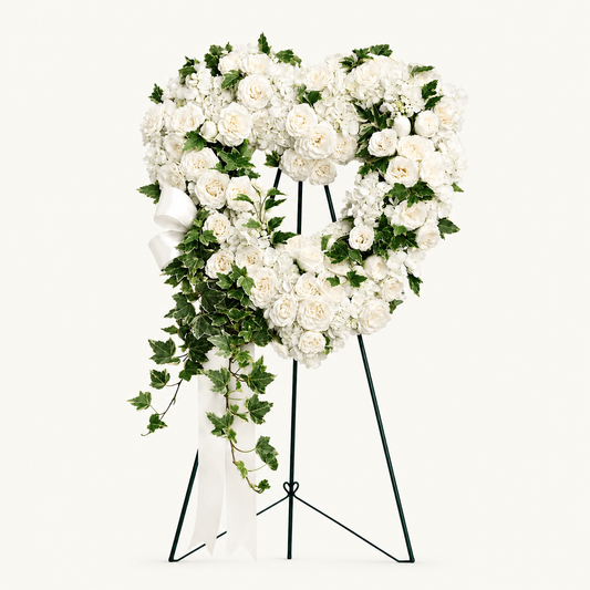 Heaven Holds My Heart Standing Spray - White